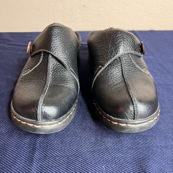 Clarks Bendables Black Leather Slip-On Mules With Button Detail Size 8.5M **READ - Picture 2 of 9